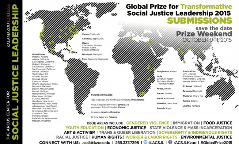 Kalamazoo College Receives 87 Entries from 22 Countries and 18 States for 2015 Global Prize for Transformative Social Justice Leadership