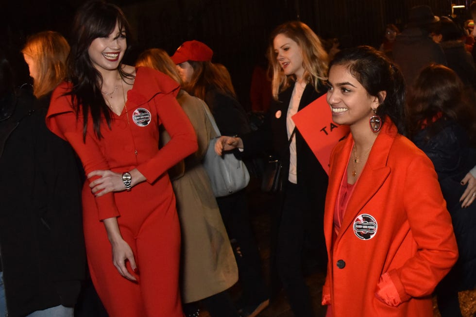 Amika George Daisy Lowe london, england december 20 daisy lowe l and amika george attend the freeperiods protest at richmond terrace on december 20, 2017 in london, england photo by david m benettdave benettgetty images