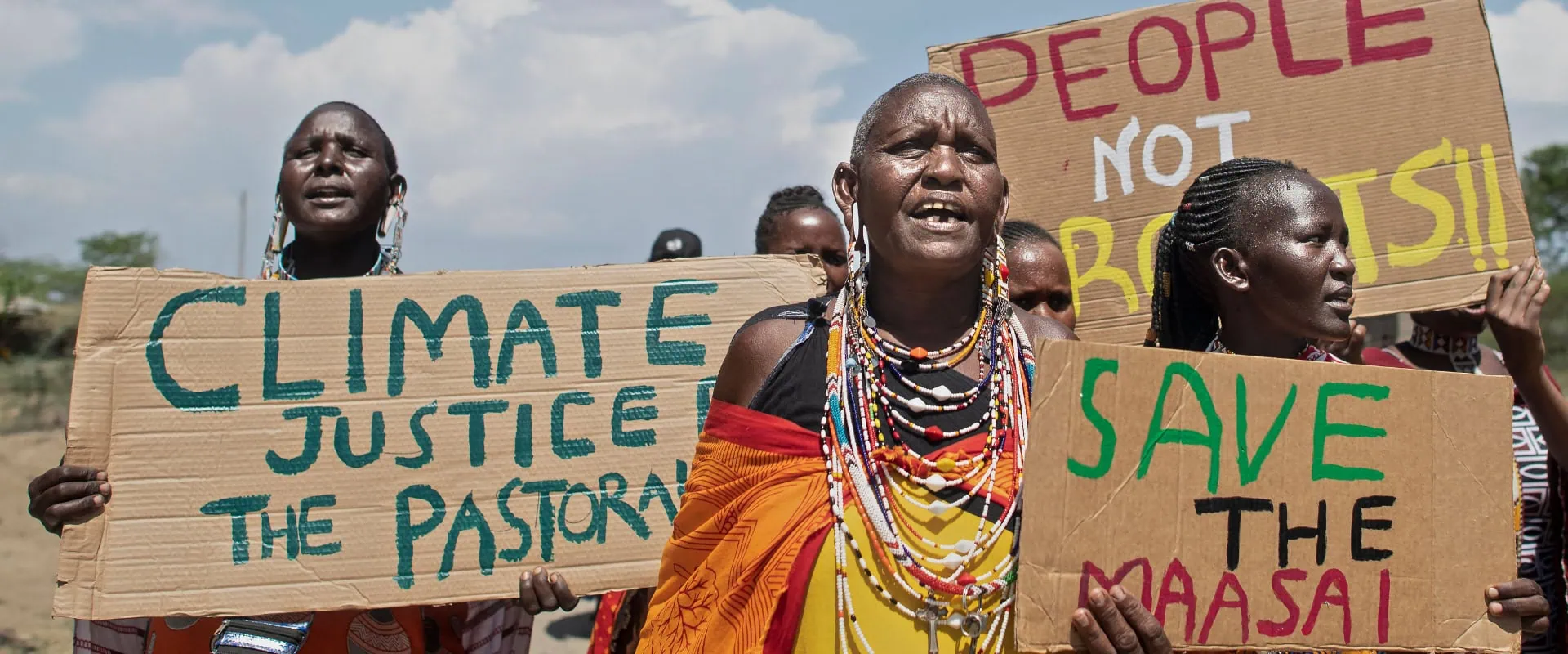 Women from the Masai community take part in a Global Climate Strike organized by Fridays For Future, to demand climate reparations and action from world leaders and take genuine climate action.