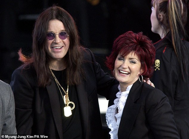 Ozzy and Sharon Osbourne on stage at the Olympic Torch Concert in The Mall in June 2004