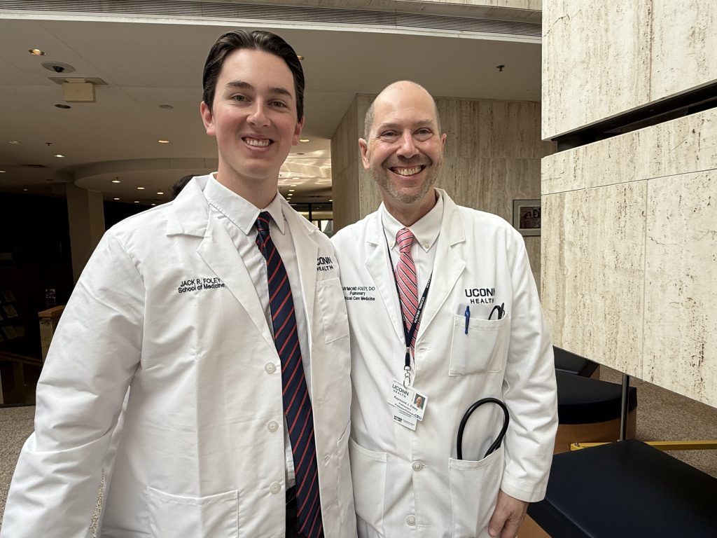 UConn med school's Class of 2029's Jack Foley with his Dad Dr. Raymond Foley. 